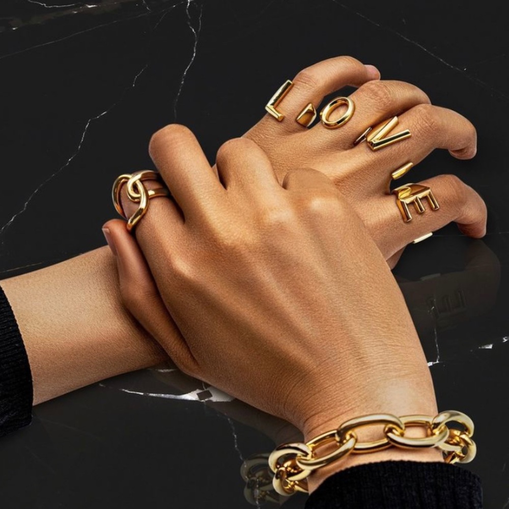 Gold Love 4-Finger Ring Set Adjustable‎ Statement Jewelry Unisex Lightweight NEW
